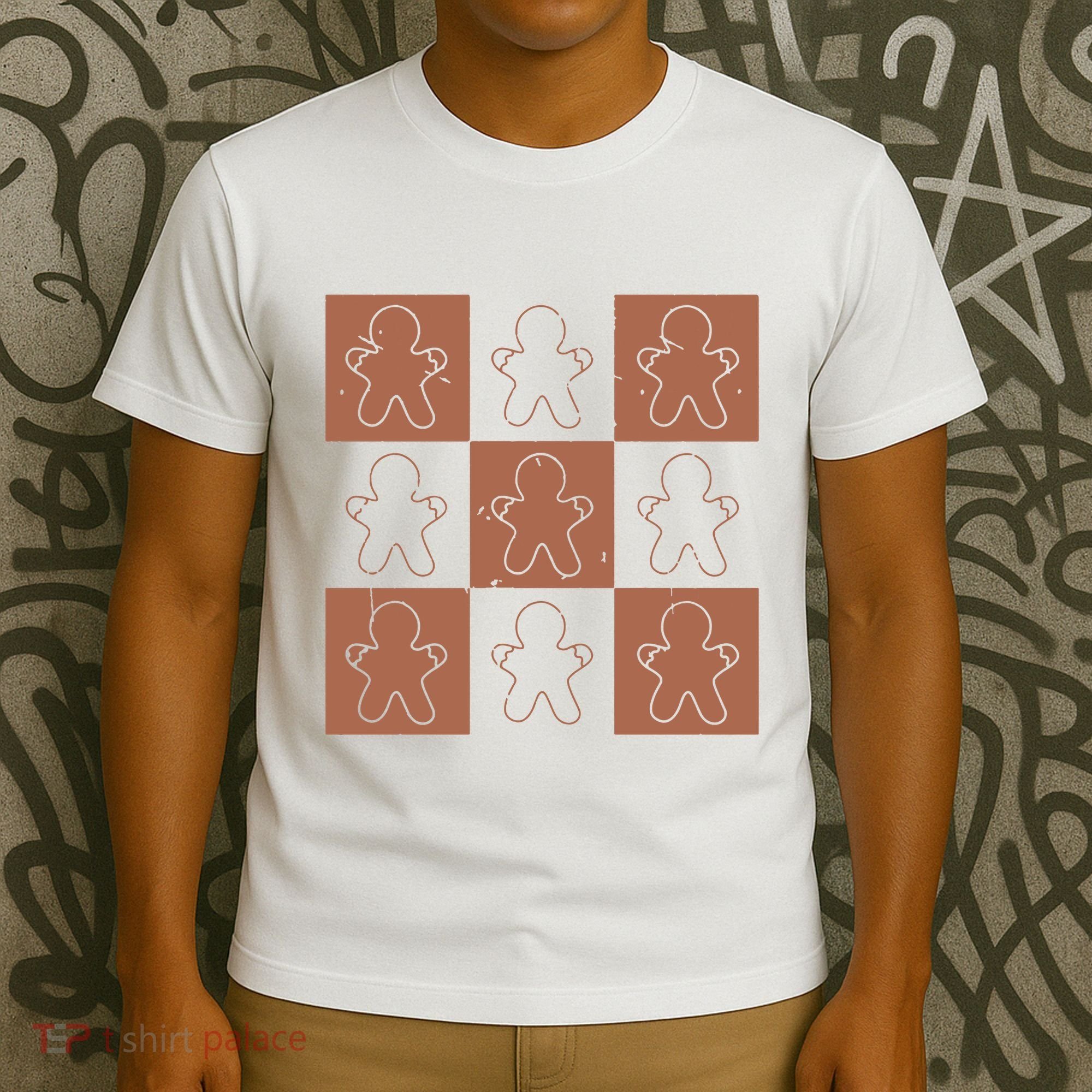 Checkered Gingerbread Man Retro T-Shirt