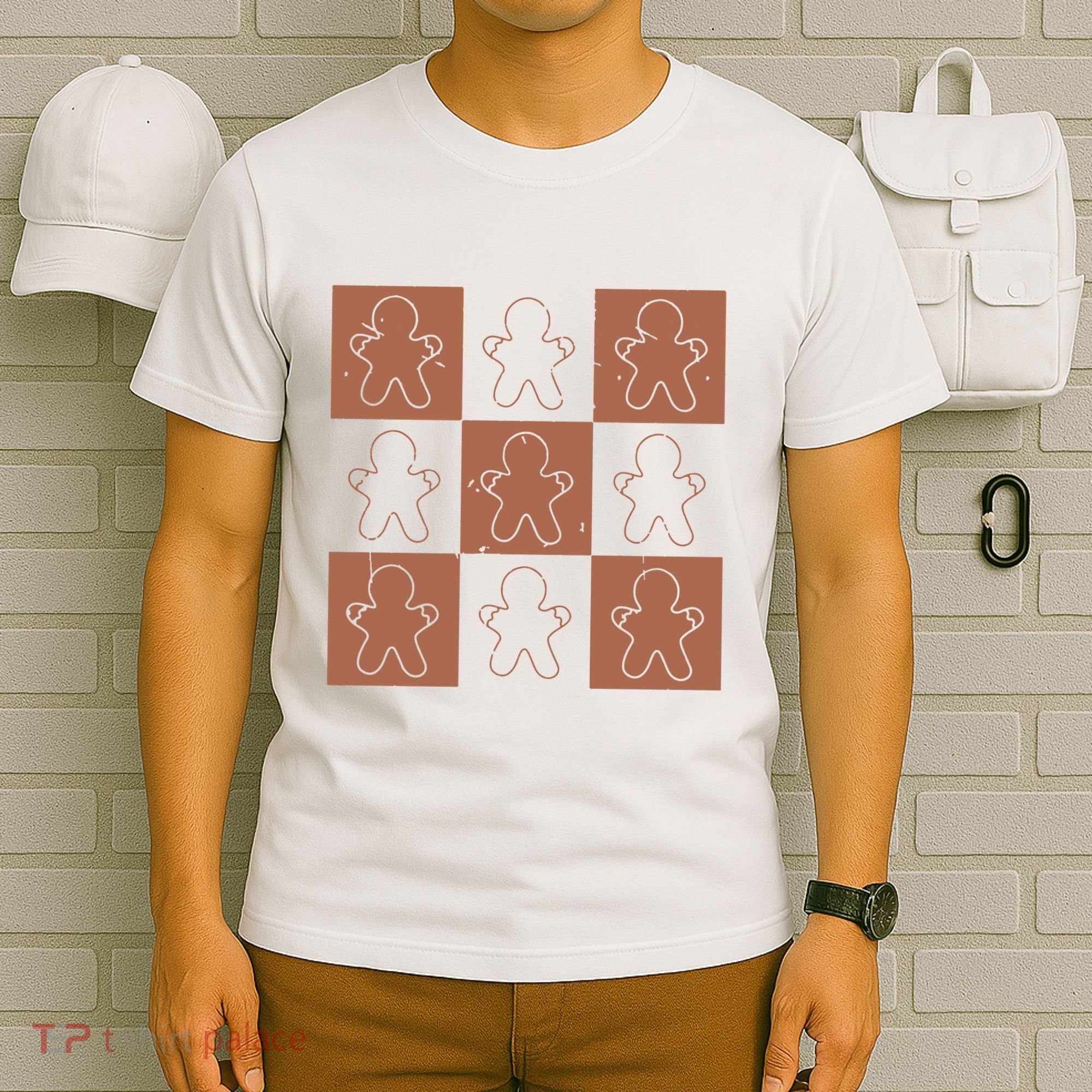 Checkered Gingerbread Man Retro T-Shirt