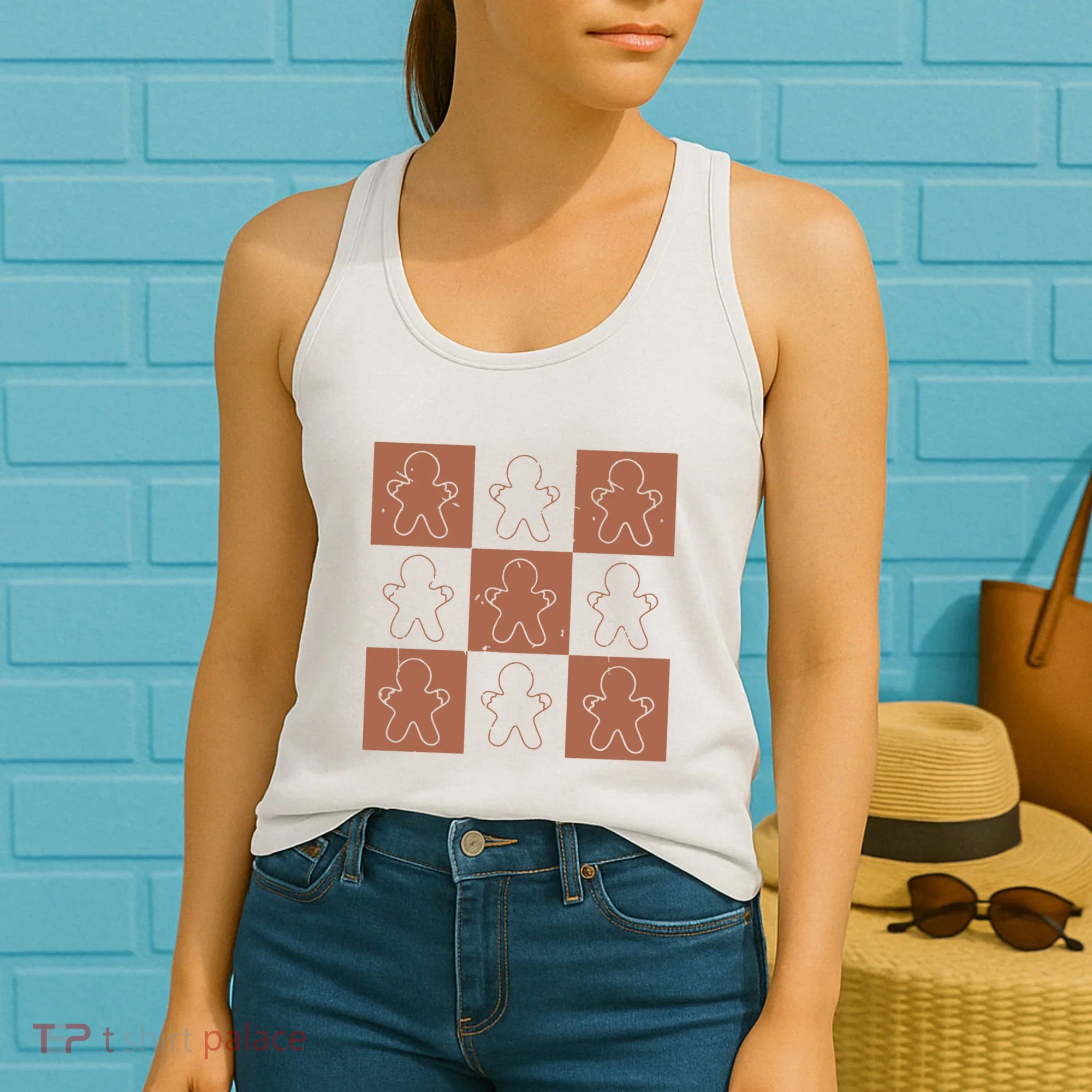 Checkered Gingerbread Man Retro Women's Tank Top