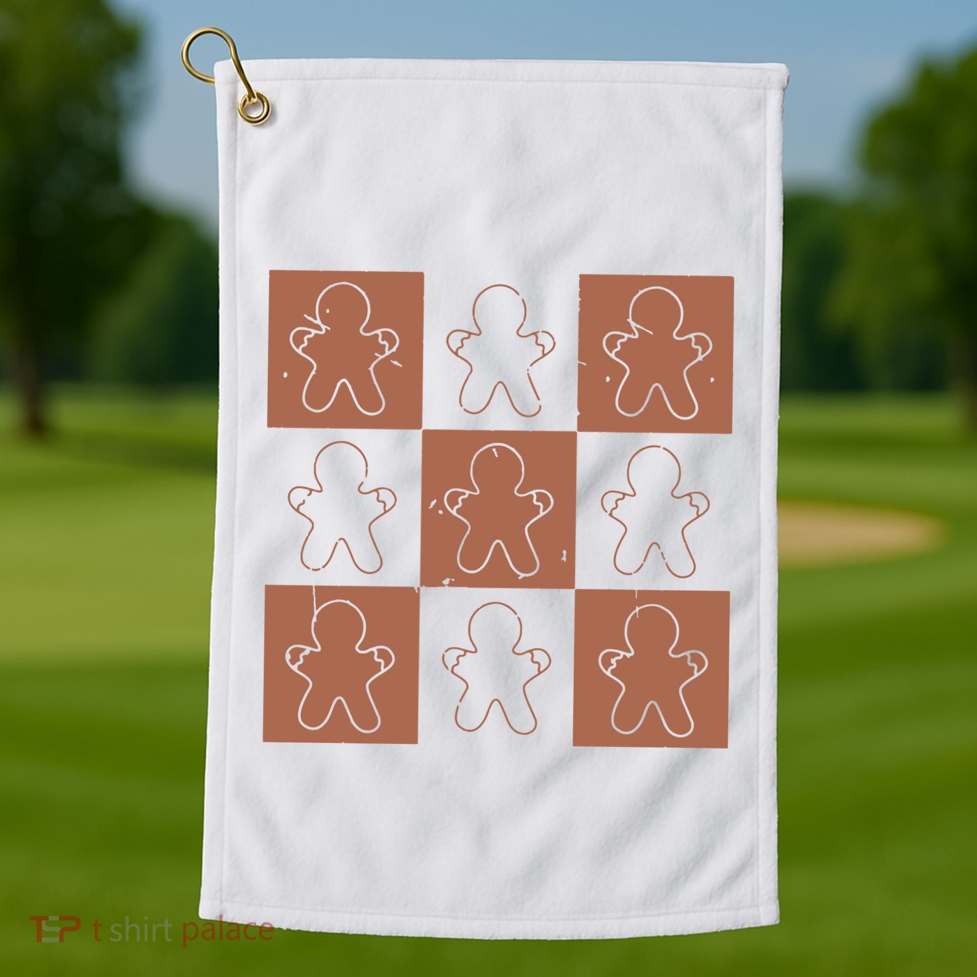 Checkered Gingerbread Man Retro Golf Towel