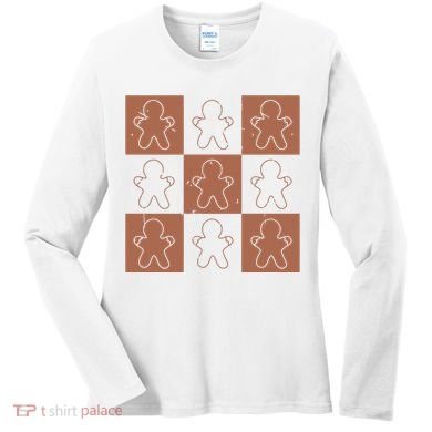 Checkered Gingerbread Man Retro Women's Long Sleeve Shirt