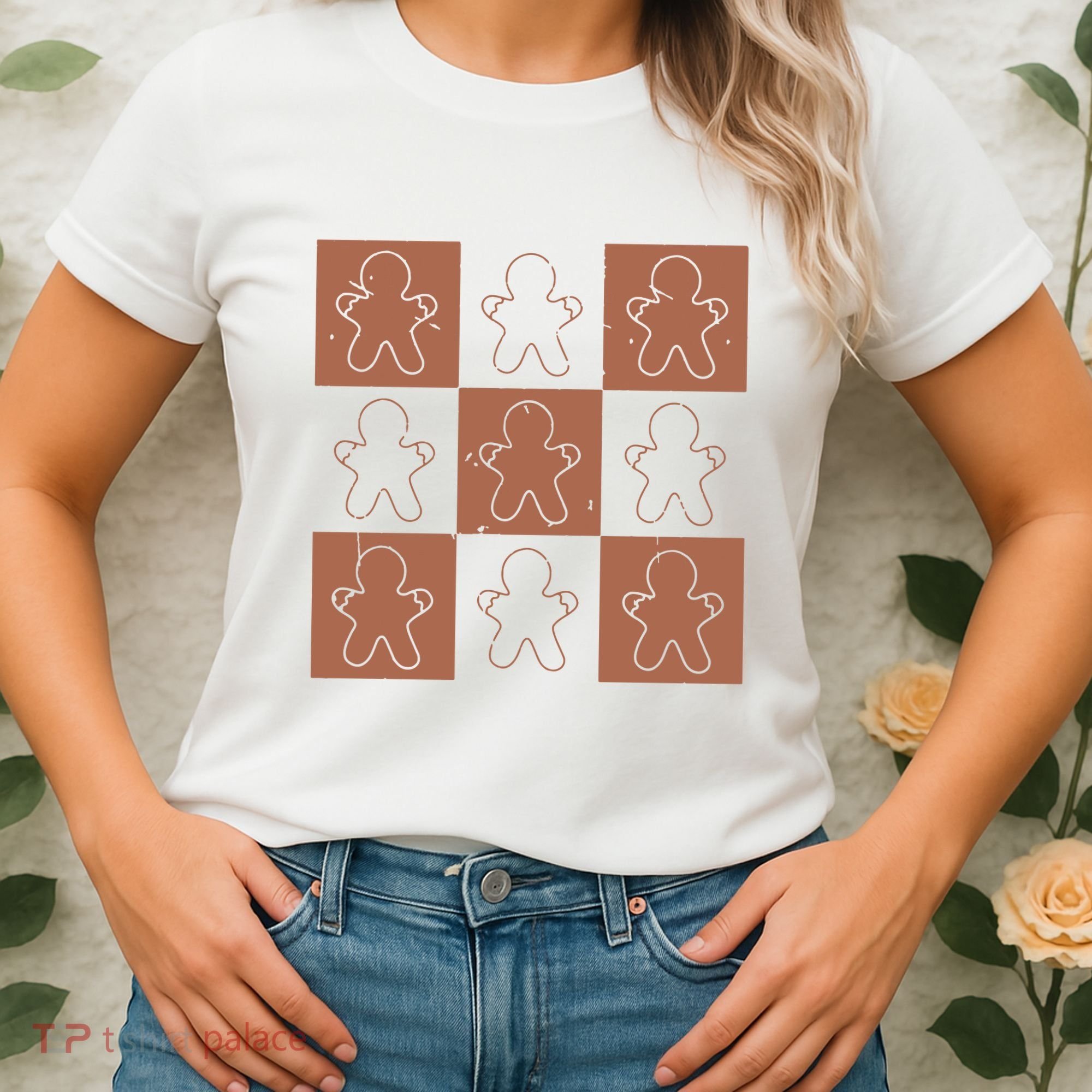 Checkered Gingerbread Man Retro Women's T-Shirt