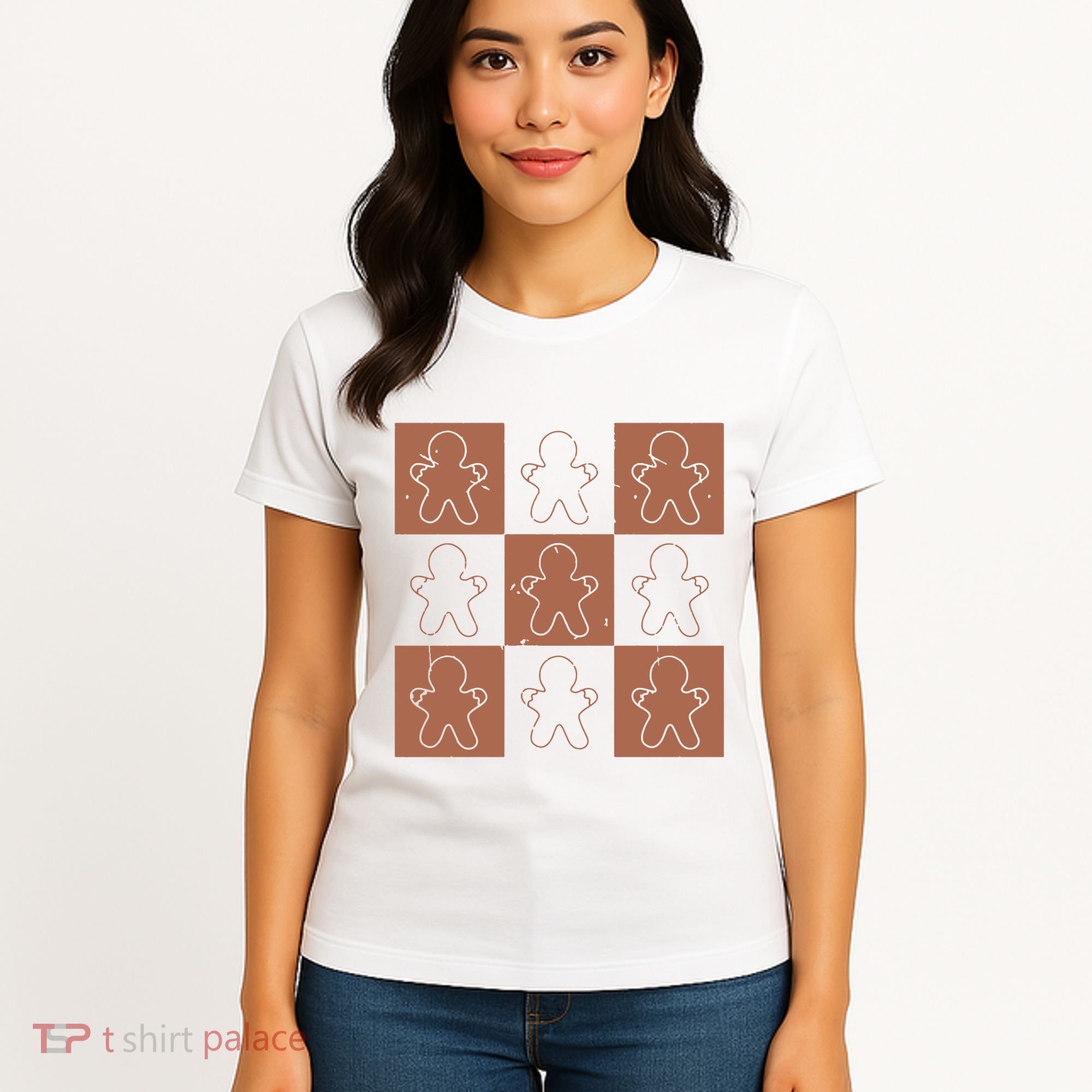 Checkered Gingerbread Man Retro Women's T-Shirt