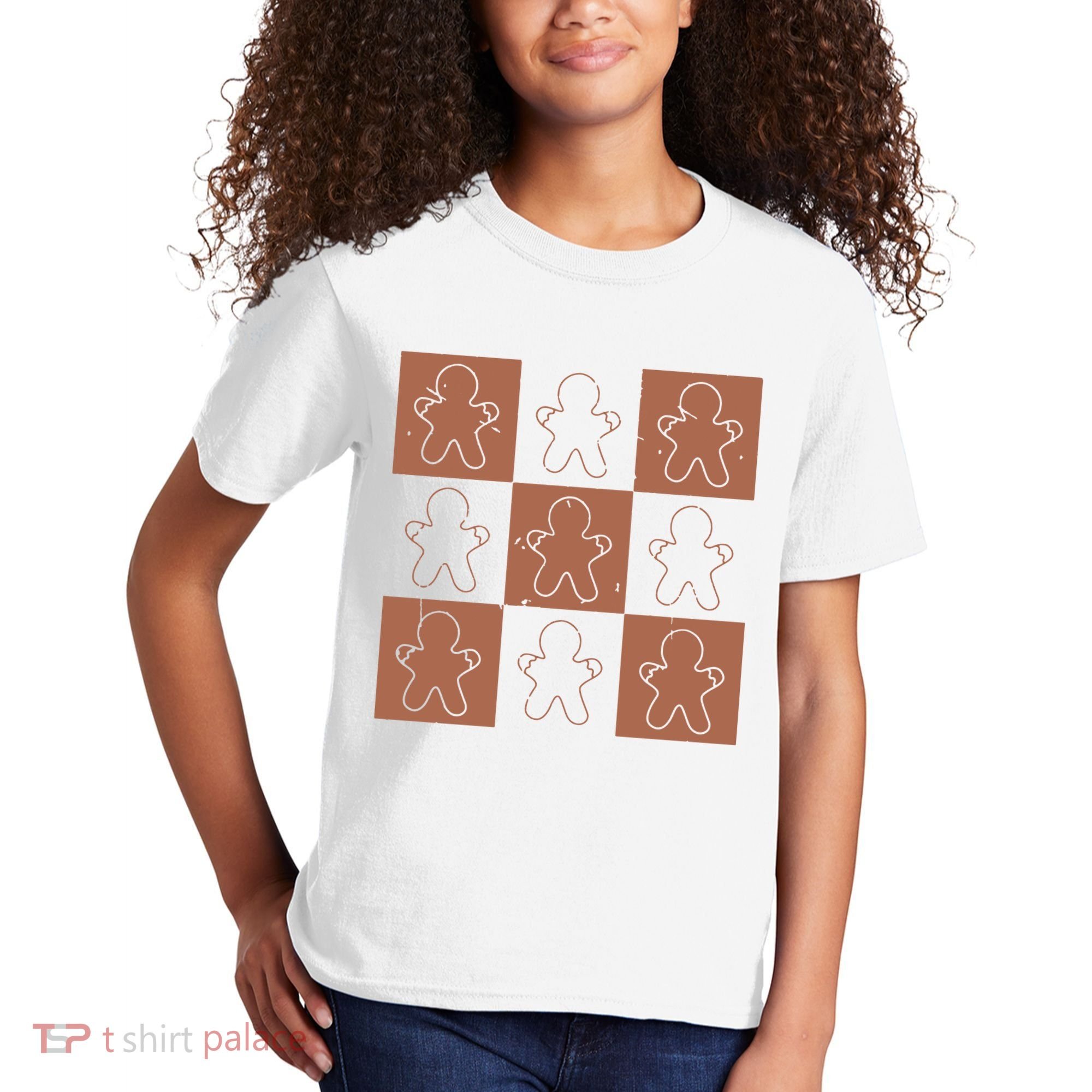 Checkered Gingerbread Man Retro Kids T-Shirt