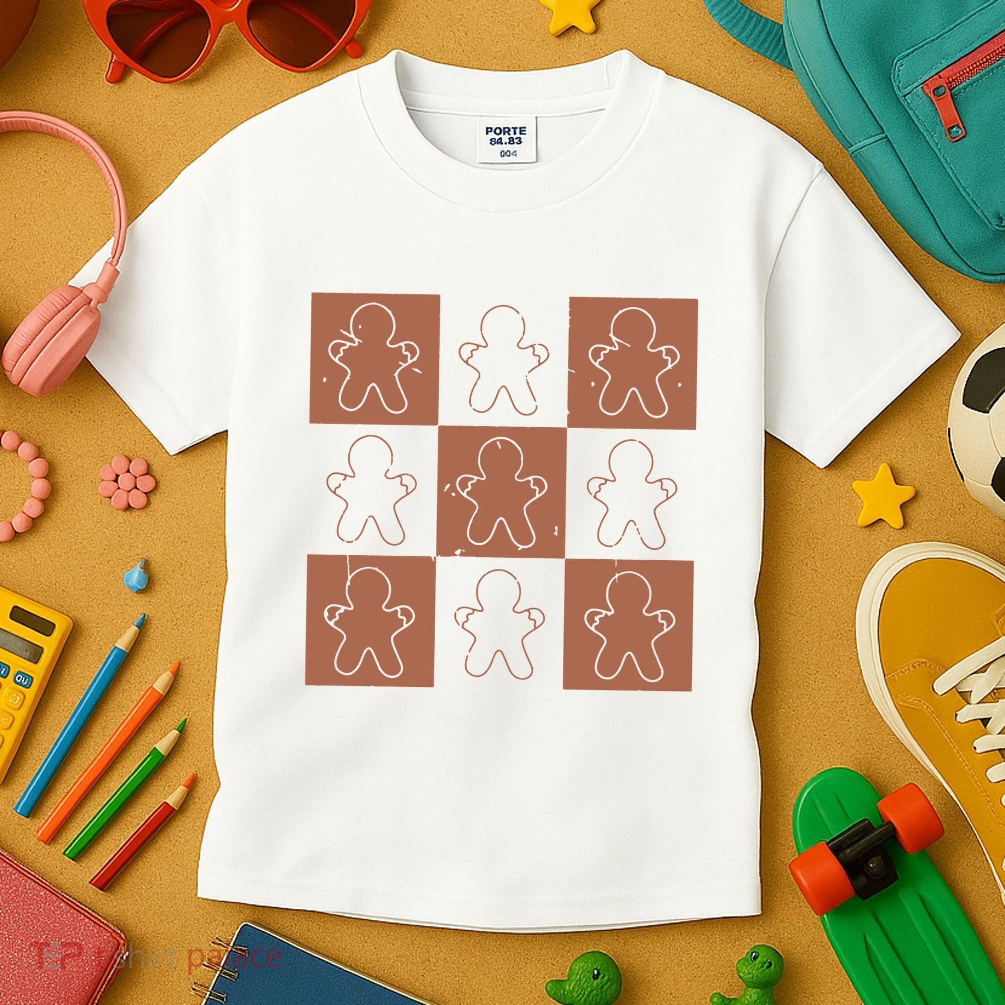 Checkered Gingerbread Man Retro Kids T-Shirt