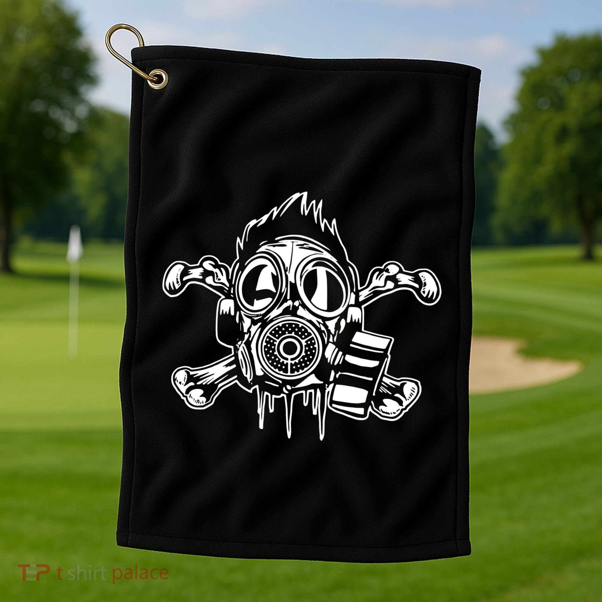 Crossbones Gas Mask Guy Golf Towel