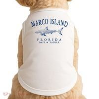 Cute Gift Marco Island Florida Shark Retro Arched Navy Blue Letters  Doggie Tank thumb 0