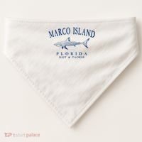 Cute Gift Marco Island Florida Shark Retro Arched Navy Blue Letters  USA-Made Doggie Bandana thumb 0