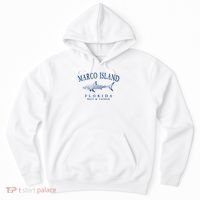 Cute Gift Marco Island Florida Shark Retro Arched Navy Blue Letters  Hoodie thumb 0
