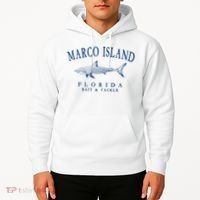 Cute Gift Marco Island Florida Shark Retro Arched Navy Blue Letters  Hoodie thumb 2