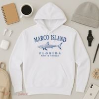 Cute Gift Marco Island Florida Shark Retro Arched Navy Blue Letters  Hoodie thumb 3
