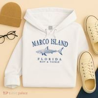 Cute Gift Marco Island Florida Shark Retro Arched Navy Blue Letters  Hoodie thumb 4