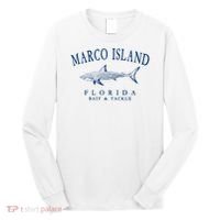 Cute Gift Marco Island Florida Shark Retro Arched Navy Blue Letters  Long Sleeve Shirt thumb 0