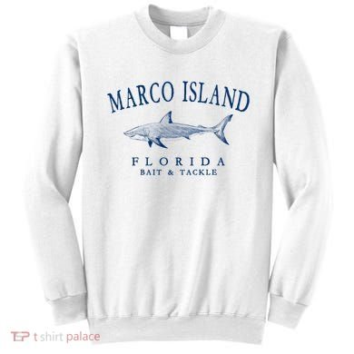 Cute Gift Marco Island Florida Shark Retro Arched Navy Blue Letters  Sweatshirt