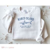 Cute Gift Marco Island Florida Shark Retro Arched Navy Blue Letters  Sweatshirt thumb 2