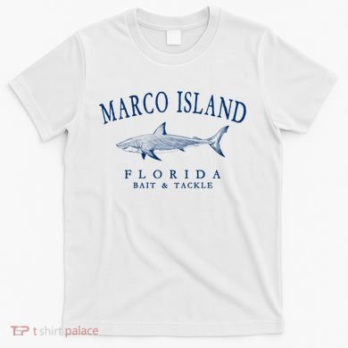 Cute Gift Marco Island Florida Shark Retro Arched Navy Blue Letters  T-Shirt