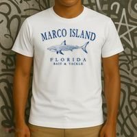 Cute Gift Marco Island Florida Shark Retro Arched Navy Blue Letters  T-Shirt thumb 3