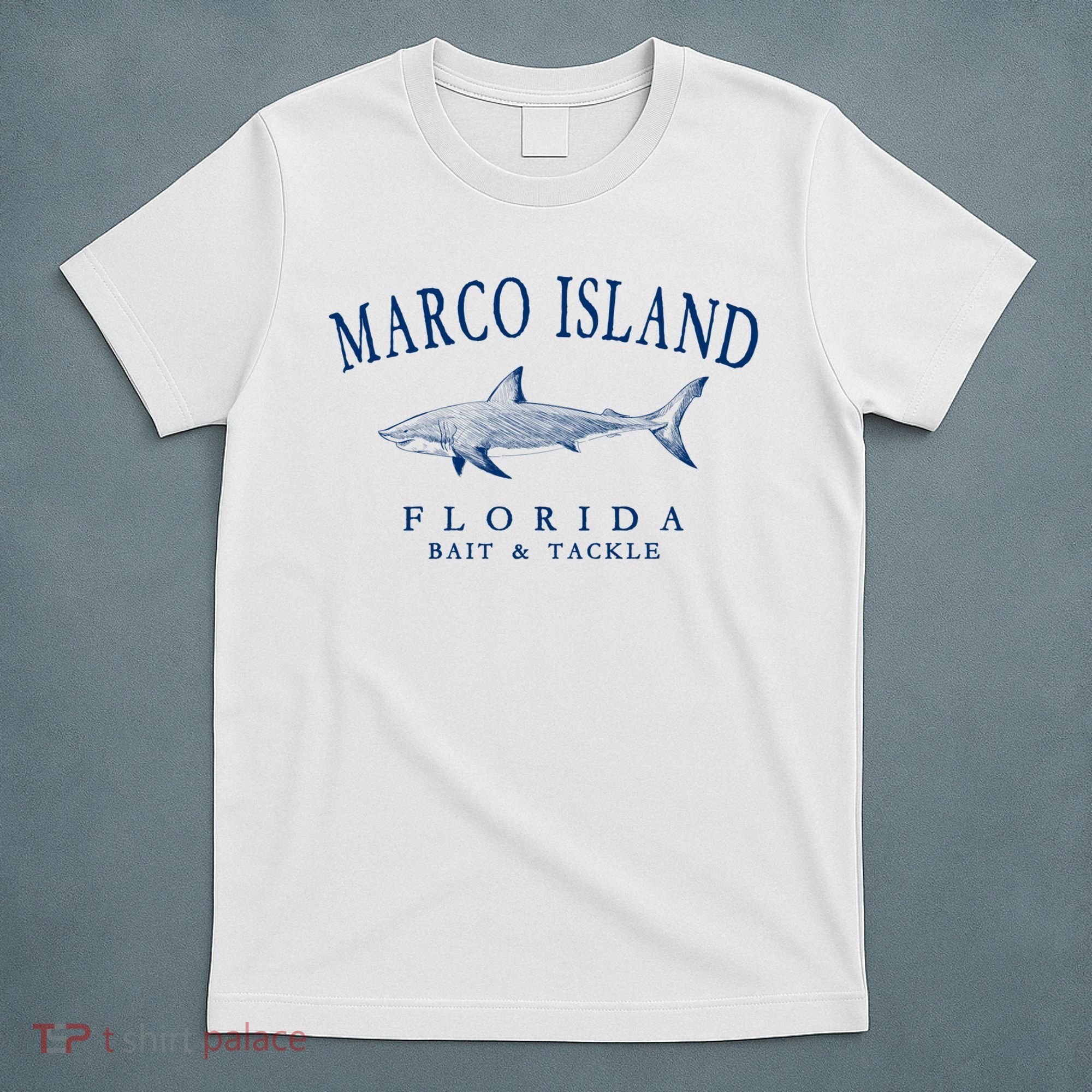 Cute Gift Marco Island Florida Shark Retro Arched Navy Blue Letters  T-Shirt