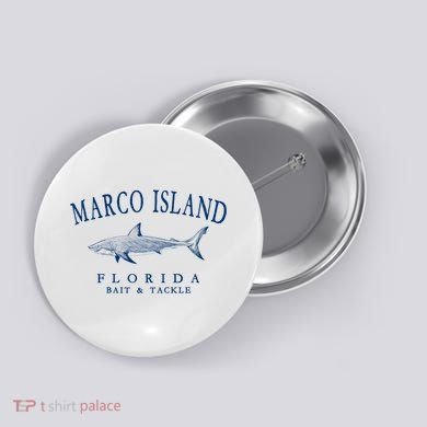 Cute Gift Marco Island Florida Shark Retro Arched Navy Blue Letters  Button