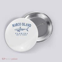 Cute Gift Marco Island Florida Shark Retro Arched Navy Blue Letters  Button thumb 0