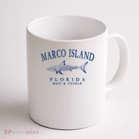 Cute Gift Marco Island Florida Shark Retro Arched Navy Blue Letters  Coffee Mug thumb 1