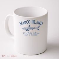 Cute Gift Marco Island Florida Shark Retro Arched Navy Blue Letters  Coffee Mug thumb 0