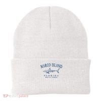 Cute Gift Marco Island Florida Shark Retro Arched Navy Blue Letters  Beanie thumb 0