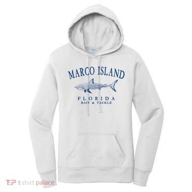 Cute Gift Marco Island Florida Shark Retro Arched Navy Blue Letters  Women's Hoodie