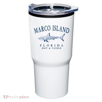 Cute Gift Marco Island Florida Shark Retro Arched Navy Blue Letters  Tumbler