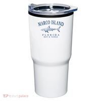 Cute Gift Marco Island Florida Shark Retro Arched Navy Blue Letters  Tumbler thumb 0