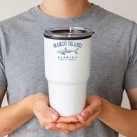 Cute Gift Marco Island Florida Shark Retro Arched Navy Blue Letters  Tumbler thumb 2