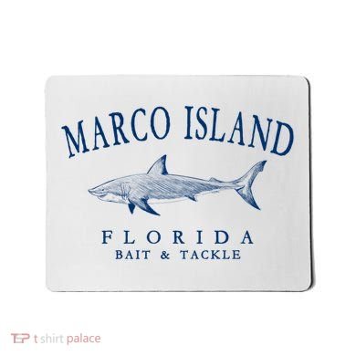 Cute Gift Marco Island Florida Shark Retro Arched Navy Blue Letters  Mousepad