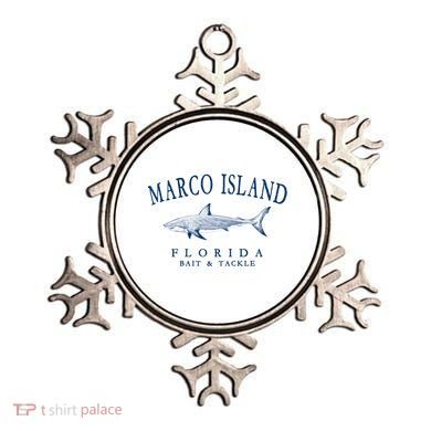 Cute Gift Marco Island Florida Shark Retro Arched Navy Blue Letters  Ornament