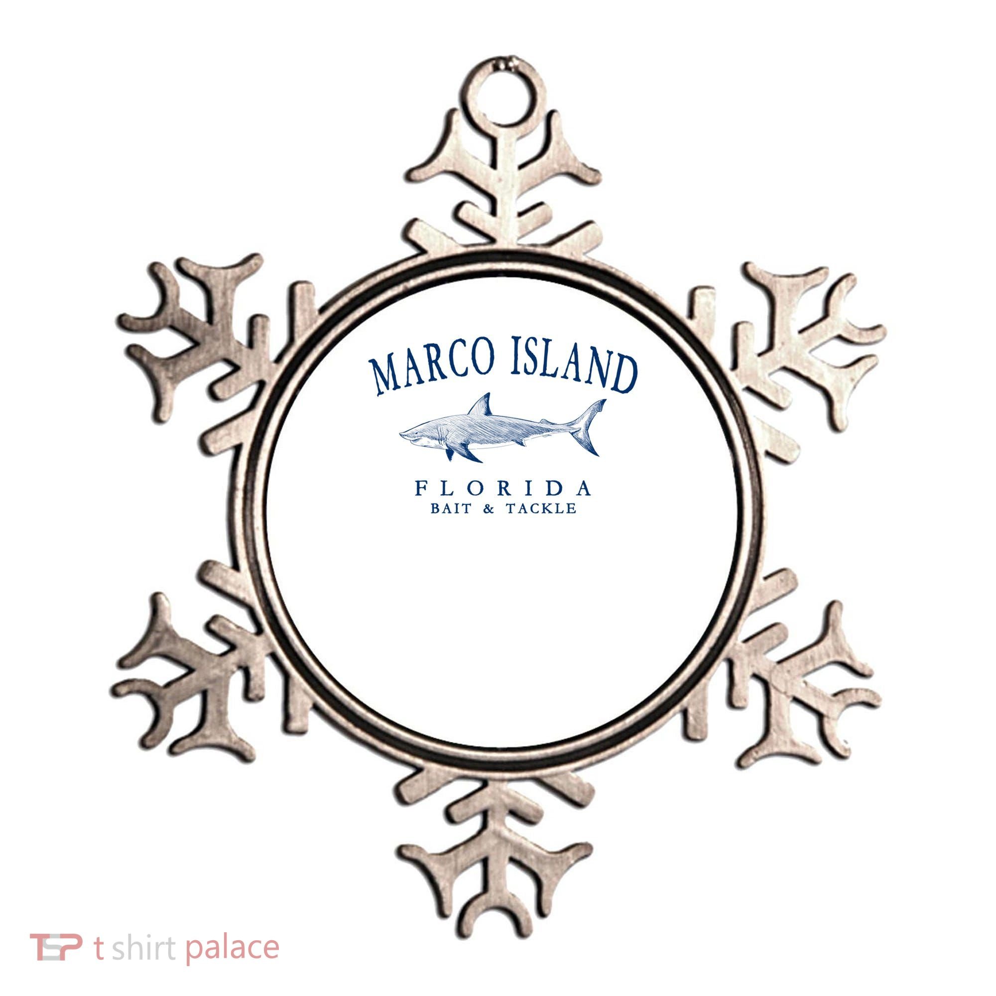 Cute Gift Marco Island Florida Shark Retro Arched Navy Blue Letters  Ornament