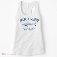 Cute Gift Marco Island Florida Shark Retro Arched Navy Blue Letters  Women's Tank Top thumb 0