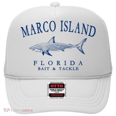 Cute Gift Marco Island Florida Shark Retro Arched Navy Blue Letters  Hat