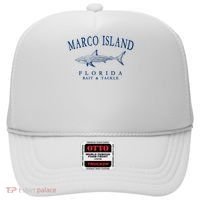 Cute Gift Marco Island Florida Shark Retro Arched Navy Blue Letters  Hat thumb 0