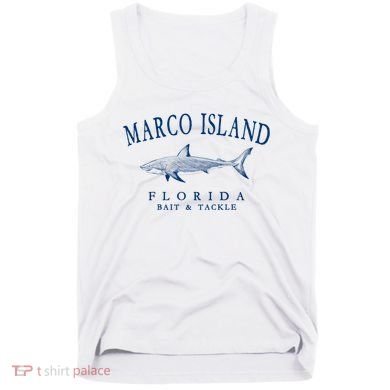 Cute Gift Marco Island Florida Shark Retro Arched Navy Blue Letters  Tank Top