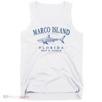 Cute Gift Marco Island Florida Shark Retro Arched Navy Blue Letters  Tank Top thumb 0
