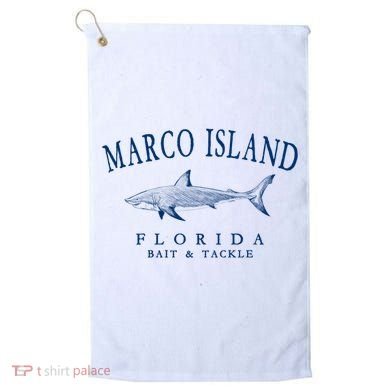 Cute Gift Marco Island Florida Shark Retro Arched Navy Blue Letters  Golf Towel