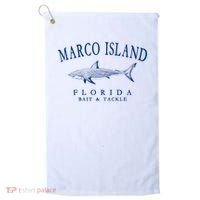 Cute Gift Marco Island Florida Shark Retro Arched Navy Blue Letters  Golf Towel thumb 0