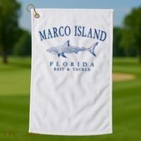 Cute Gift Marco Island Florida Shark Retro Arched Navy Blue Letters  Golf Towel thumb 1