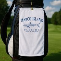 Cute Gift Marco Island Florida Shark Retro Arched Navy Blue Letters  Golf Towel thumb 2