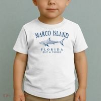 Cute Gift Marco Island Florida Shark Retro Arched Navy Blue Letters  Toddler T-Shirt thumb 2