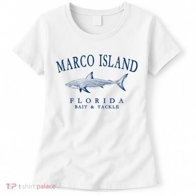 Cute Gift Marco Island Florida Shark Retro Arched Navy Blue Letters  Women's T-Shirt