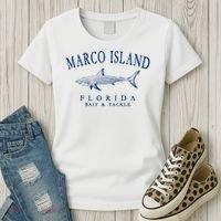 Cute Gift Marco Island Florida Shark Retro Arched Navy Blue Letters  Women's T-Shirt thumb 3