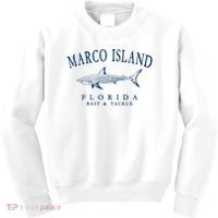 Cute Gift Marco Island Florida Shark Retro Arched Navy Blue Letters  Kids Sweatshirt thumb 0