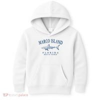 Cute Gift Marco Island Florida Shark Retro Arched Navy Blue Letters  Kids Hoodie thumb 0