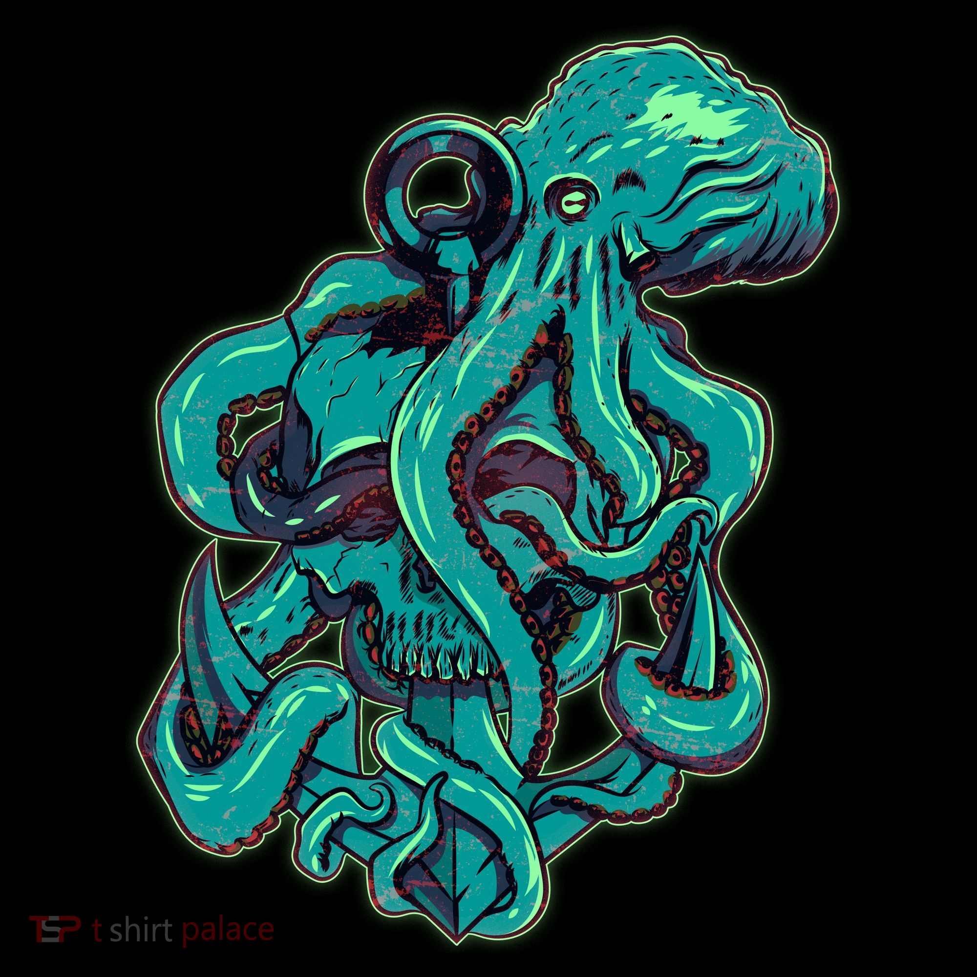 Cool Grunge Octopus Skull Button
