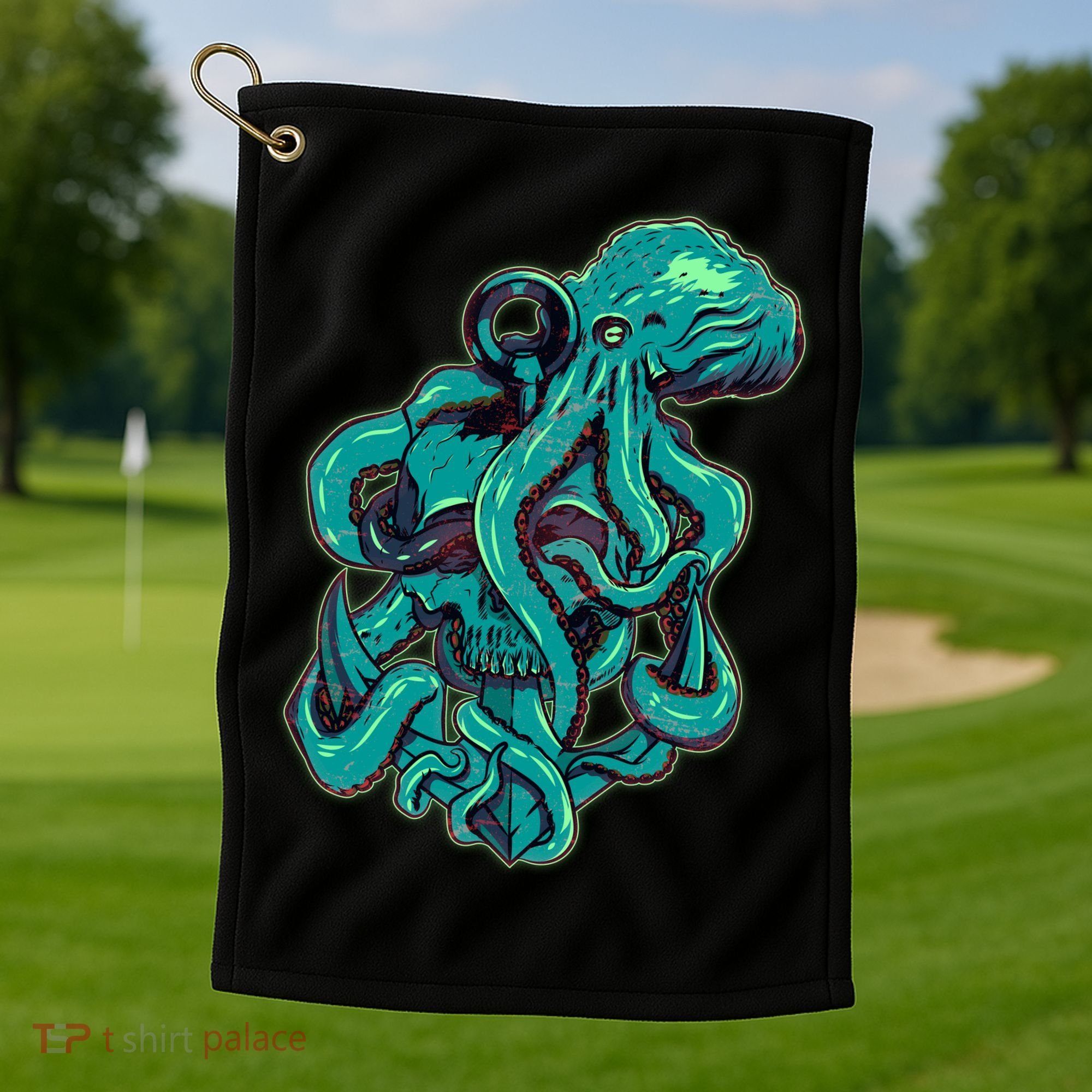 Cool Grunge Octopus Skull Golf Towel